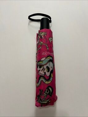 Ed Hardy Pink Skull & Snake Compact Folding Umbrella